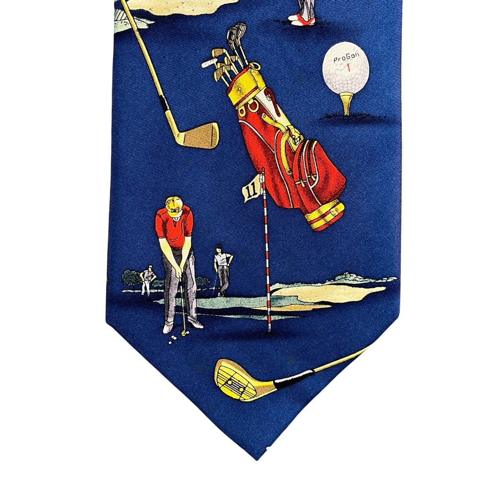 Utopia Mens Blue Golf Novelty Print Silk Necktie Hand Made Golfers Clubs Ball